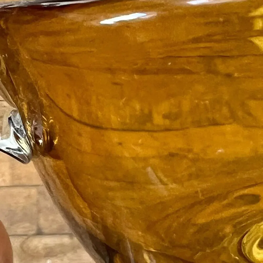 Vintage Williams Sonoma Amber Citrine Clear Glass Footed Gravy Sauce Hand Blown